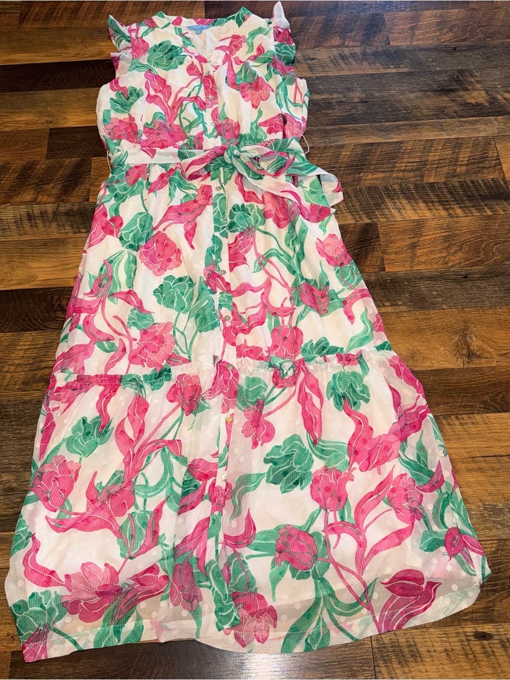 Draper James Pink & Green Floral Tie-Waist Dress